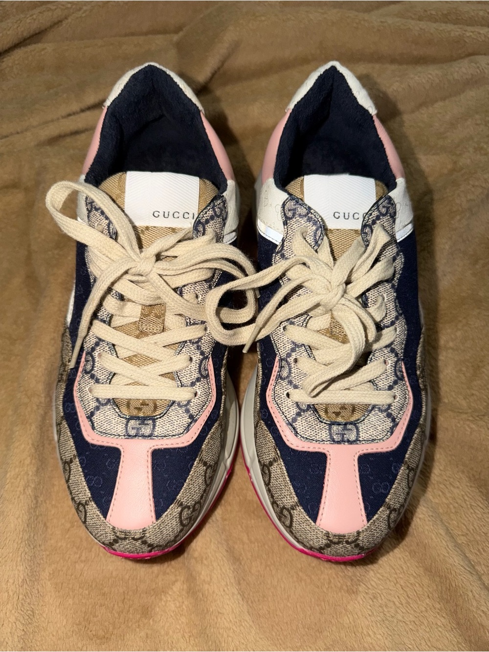 Gucci Pink Navy GG Canvas & Leather Women’s Sneakers